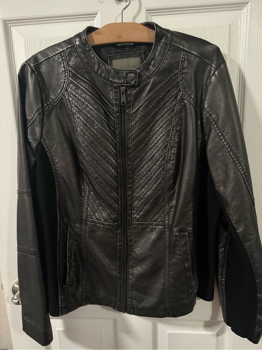 Maurices Black Silver shine Faux Leather Moto Jacket with Quilted Front